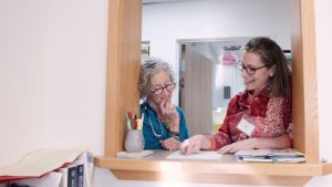 Pat Jackson, a volunteer nurse, and Jody Brakeley, BSRN, ODC's Clinic Coordinator, at clinic in Middlebury