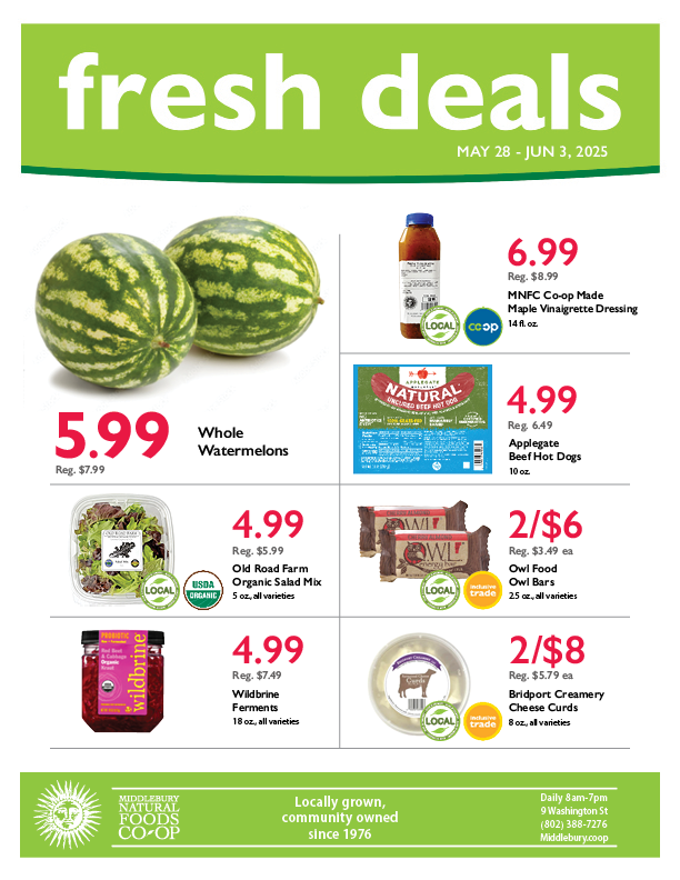 Sales flyer with various items that are on sale.