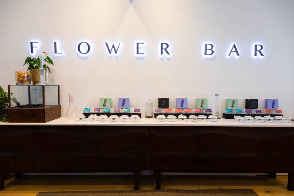 Bar featuring different strains of marijuana