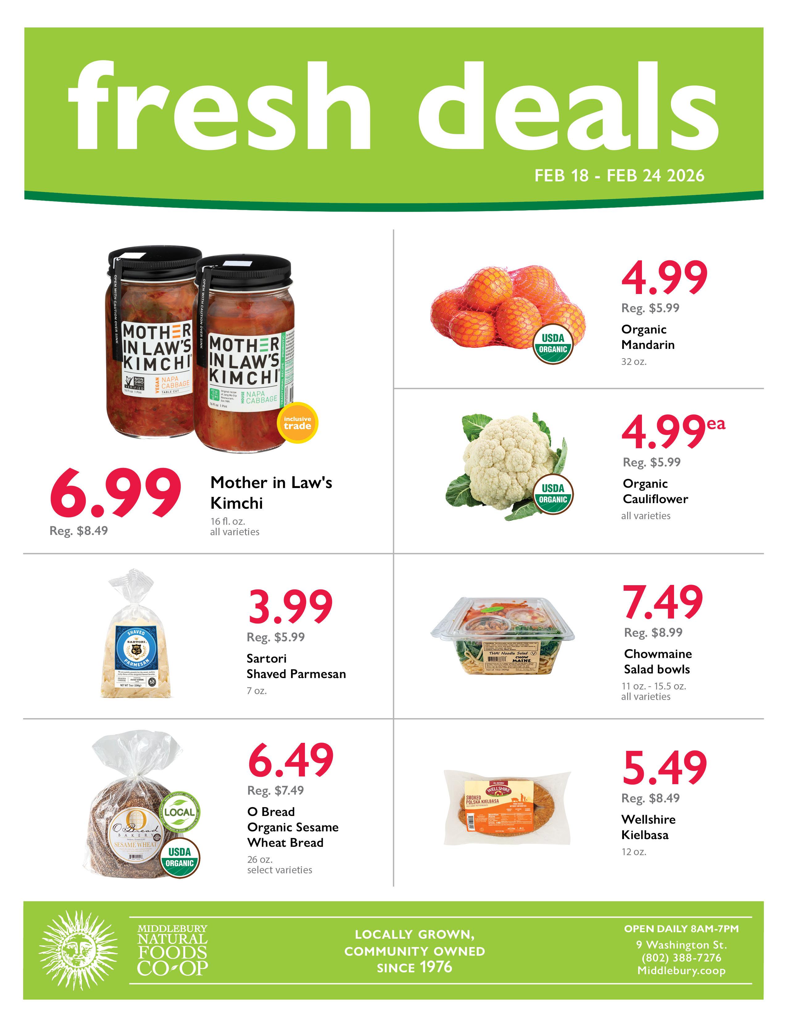 Weekly Fresh grocery deals from the Middlebury Co-op