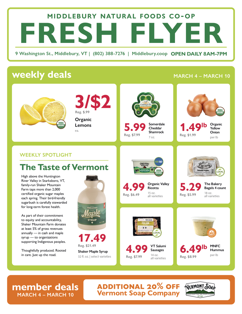 Fresh and featured sales at Middlebury Co-op