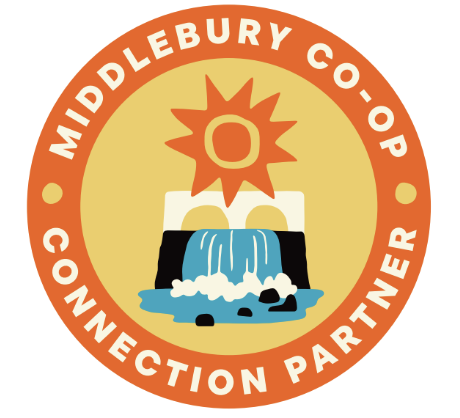 graphic logo featuring middlebury waterfall and bridge and sun